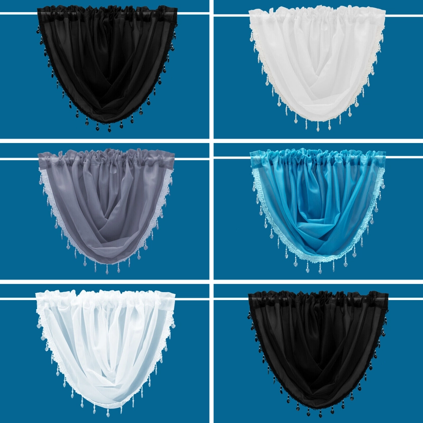 Crystal Beaded Voile Swags All Colours-Net Curtains Voile Swag Valance Pelmet