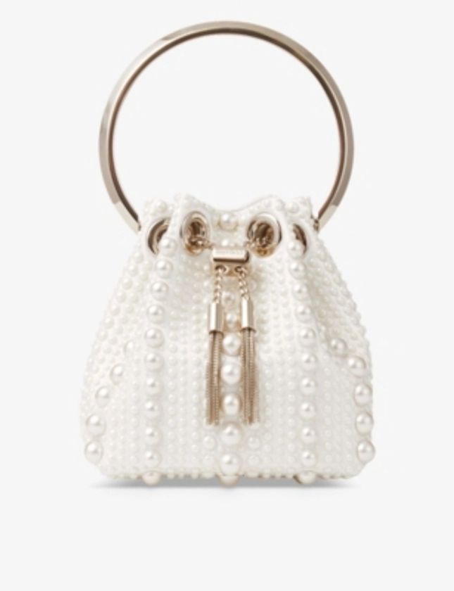 JIMMY CHOO Bon Bon Micro pearl-embellished satin top-handle bag