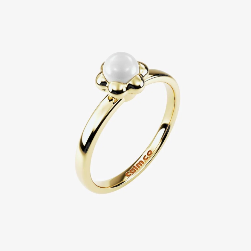 gold pearl flower spinning anxiety ring