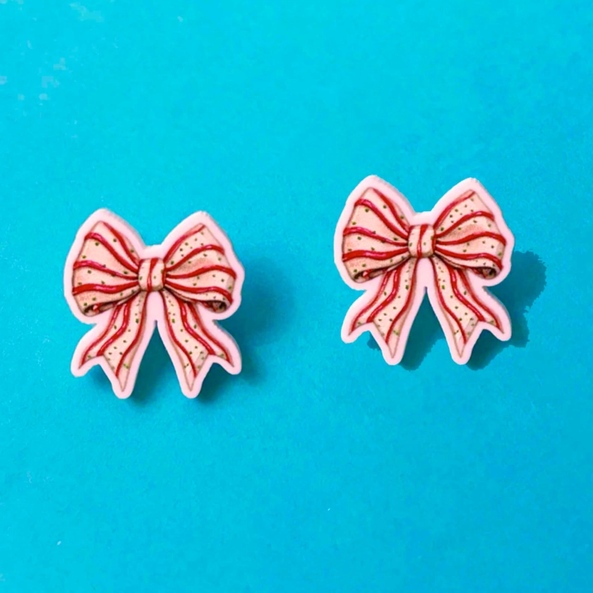 Candy Cane Striped Bow Post Earrings