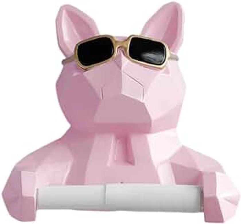 3D pet Dog Hand-Rolled Toilet Paper Kitchen Bathroom Toilet Household Toilet Paper Holder Punch-Free Wall-Mounted Paper roll Holder-Pink