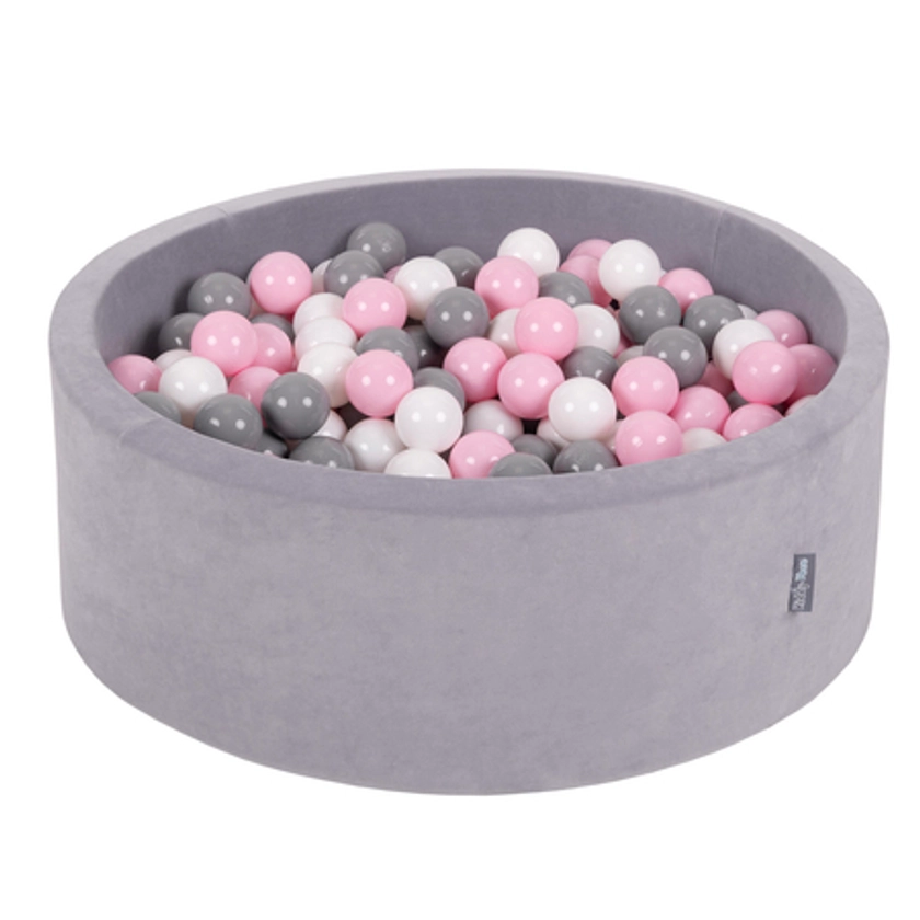 KiddyMoon Soft Ball Pit Round 7cm / 2.75In for Kids, Foam Velvet Ball Pool Baby Playballs, Made In The EU, Grey Mountains: White/ Grey/ Powder Pink