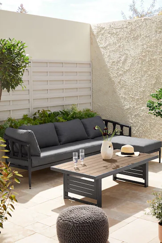 Black Sorrento Garden Sofa Chaise and Rising Table Dining Set