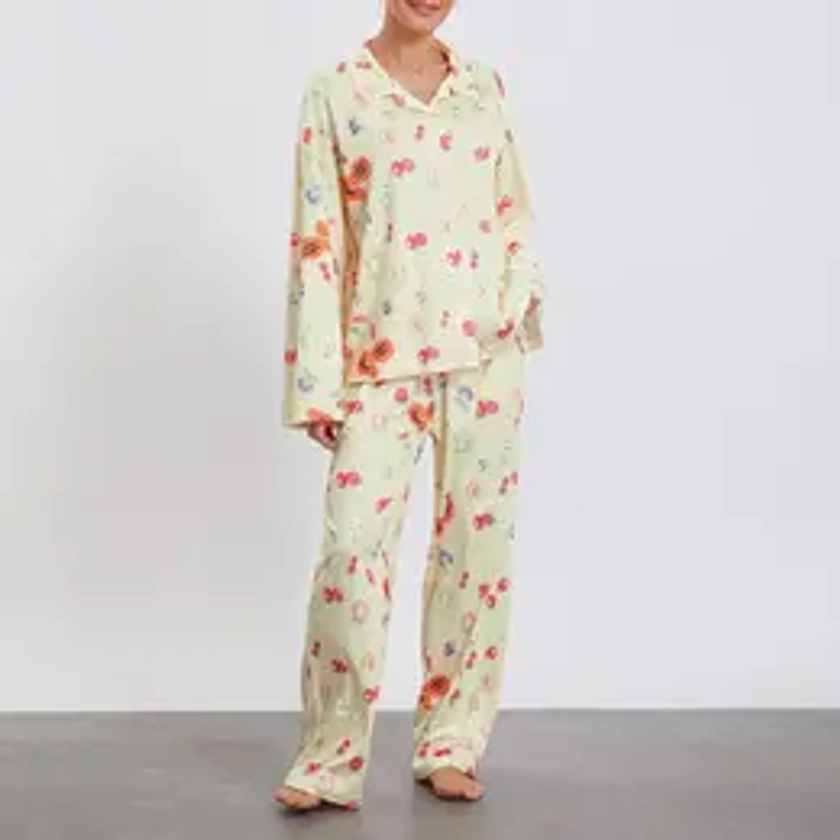 New pajamas, women's home clothes Women Pajamas Lounge Set Strawberry Print Turn-Down Collar Long Sleeve Shirts Tops and Pants 2 Piece Loungewear Outfits