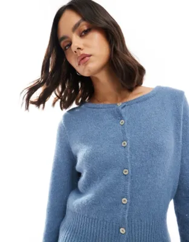 ASOS DESIGN fluffy knit cardigan in dusty blue