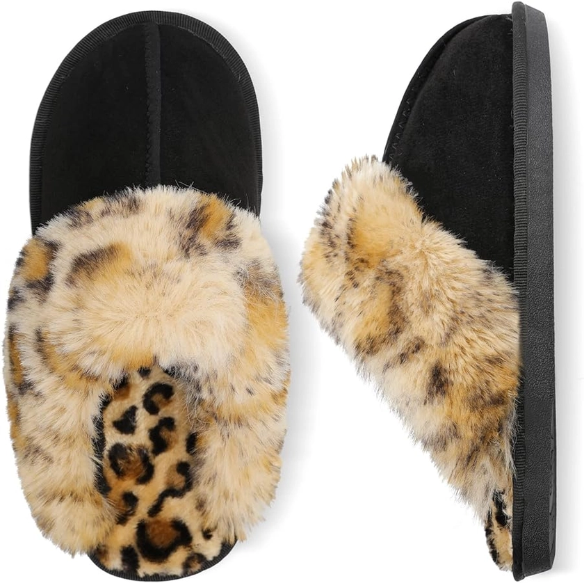 Besroad Winter Fuzzy House Slippers Sandals Plush Faux Fur Fluffy Flats Slippers Warm Slide Shoes for Women