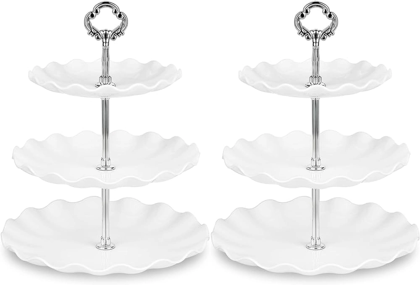 NWK Pack of 2 Large Stable 3-Tier Cupcake Stand 30cm Height Plastic Cake Stand Food Round Display for Wedding Birthday Graduation Afternoon Tea Party (Silver, Large) : Amazon.co.uk: Home & Kitchen
