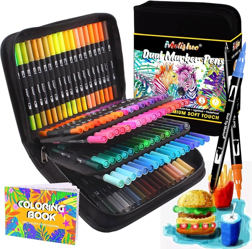 Melifluo 105 Dual Tip Colouring Pens Brush Pens Felt Brush Tip Pens for Adults Colouring Painting Sketching Highlighting : Amazon.co.uk: Everything Else