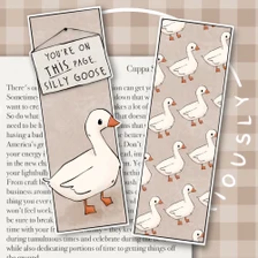 Silly Goose Bookmarks | Illustrated bookmarks | Year of the dragon bookmarks | Cosy bookmarks