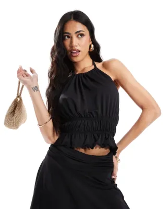 ASOS DESIGN - Top d'ensemble froncé à dos nu - Noir | ASOS