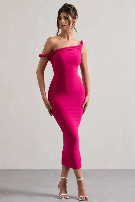 Salome | Dark Pink Twisted Asymmetric Midi Dress