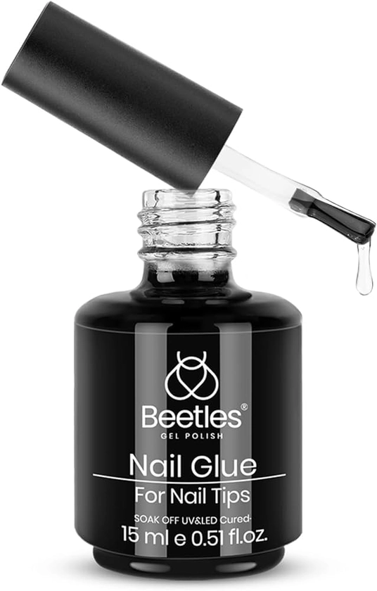 beetles Gel Polish 9 In 1 Nail Glue with New Formula, 0.5 Fl Oz Super Strong Brush in Nail Gel Glue for False Nails Tips, Rhinestone, Base Gel, Blooming Gel, ect, UV Led Lamp Required
