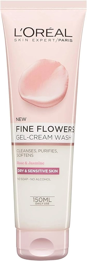 L’Oréal Paris Fine Flowers Gel Cream Wash, Cleanses, Purifies and Softens Skin, Suitable for Dry & Sensitive Skin, Rose and Jasmine, 150ml