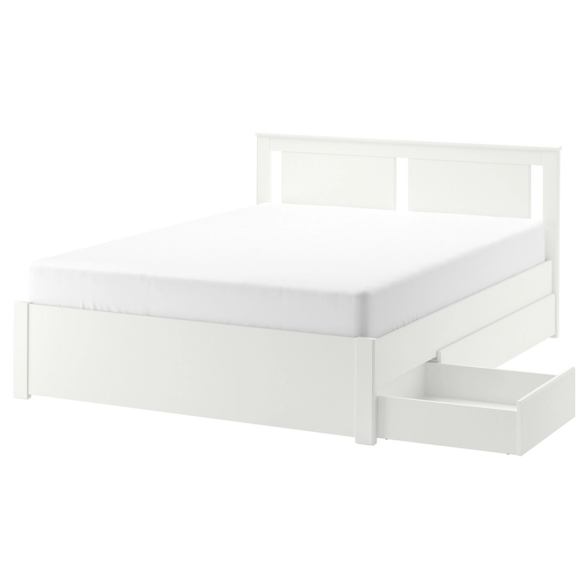 SONGESAND bedframe met 2 bedlades, wit/Lindbåden, 140x200 cm - IKEA België