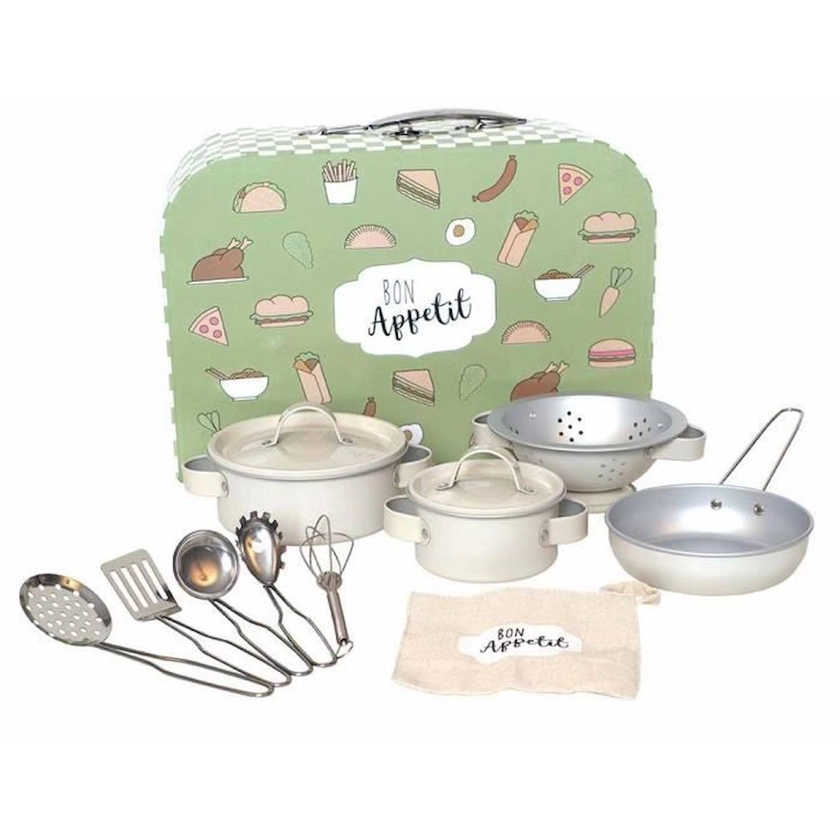 Set de cuisine pour enfant - JABADABADO - 13 accessoires en acier inoxydable blanc - JaBaDaBaDo