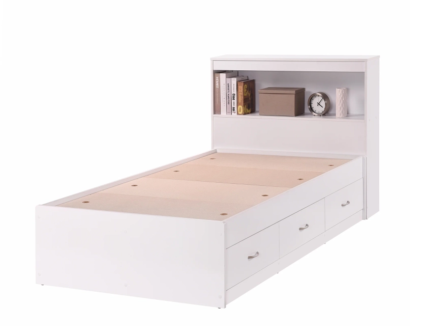 Hodedah Twin-Size Captain Bed with 3-Drawers and Headboard in White