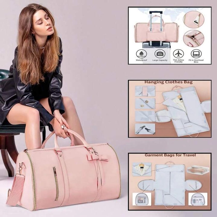 1 pièce Grand sac à vêtements convertible MODOKER en PU grande capacité pour voyage, sac fourre-tout imperméable, valise suspendue 2 en 1, bagage à main pour voyage