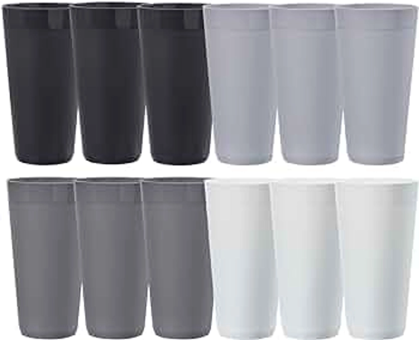 US Acrylic Newport 32 ounce Unbreakable Plastic Stackable Iced-Tea Tumblers in Grey Stone | Set of 12 Drinking Cups | Reusable, BPA-free, Made in the USA, Top-rack Dishwasher and Microwave Safe