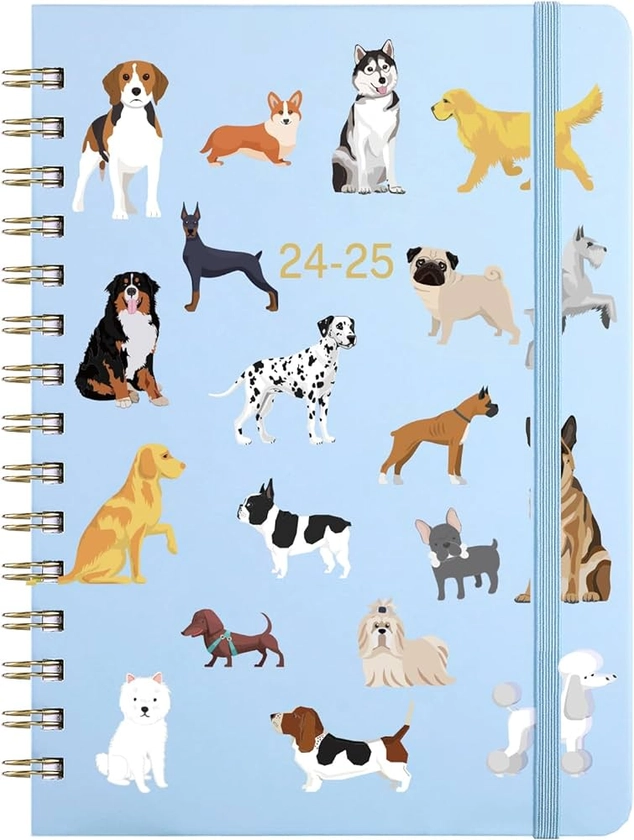 2024-2025 Planner - Weekly & Monthly Planner 2024-2025 with Tabs, July 2024 - June 2025, 6.5" x 8.5", Hardcover with Back Pocket + Thick Paper + Banded, Twin-Wire Binding - Cute Dogs
