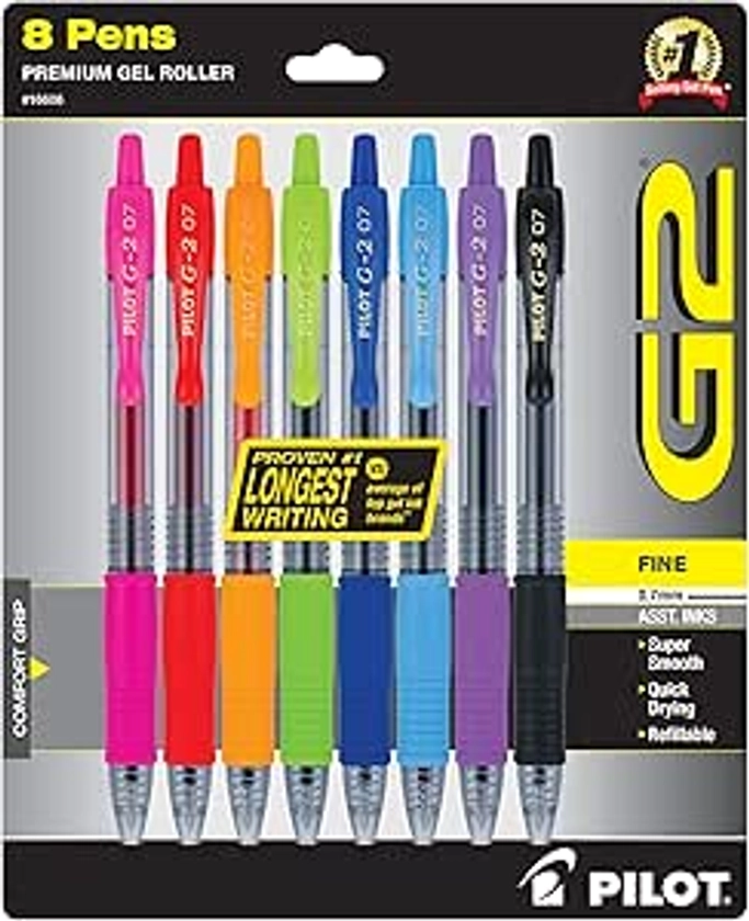 Amazon.com: Pilot, G2 Premium Gel Roller Pens, Fine Point 0.7 mm, Assorted Colors, Pack of 8 : Office Products