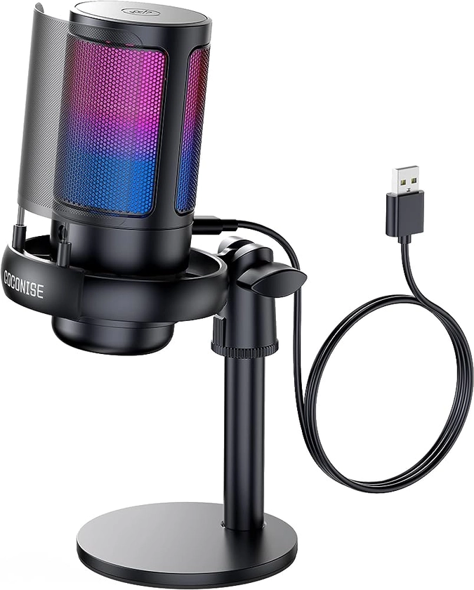 COCONISE Gaming Microphone, USB PC Mic for Podcasts Videos, Streaming, Condenser Mic with Quick Mute, Tripod Stand, Pop Filter, RGB Indicator, Shock Mount, Rotate gain button, Compatible with PS4/5/PC: Amazon.co.uk: Musical Instruments & DJ