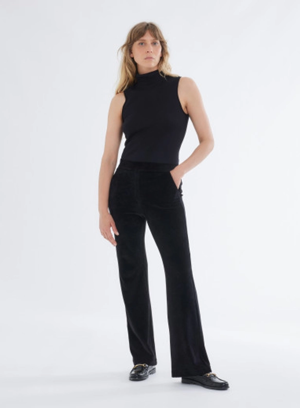 Pantalon velours en Coton / Modal Noir FEMME|Majestic Filatures