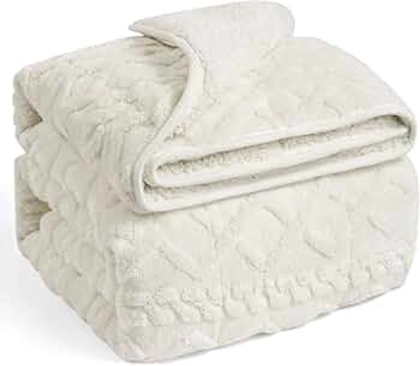 Wemore Weighted Blanket for Adults Twin Size 15 lbs, Dual Sided Soft Fuzzy Jacquard Sherpa Weighted Blankets for Sleeping, Cozy Fluffy Knitted Heavy Blanket for Couch Bed, Cream White, 48 x 72 inches