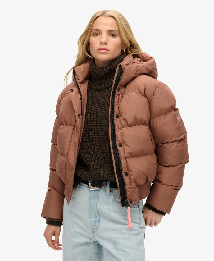 Womens - Hooded Sports Puffer Bomber Jacket in Nutmeg Spice Brown | Superdry UK