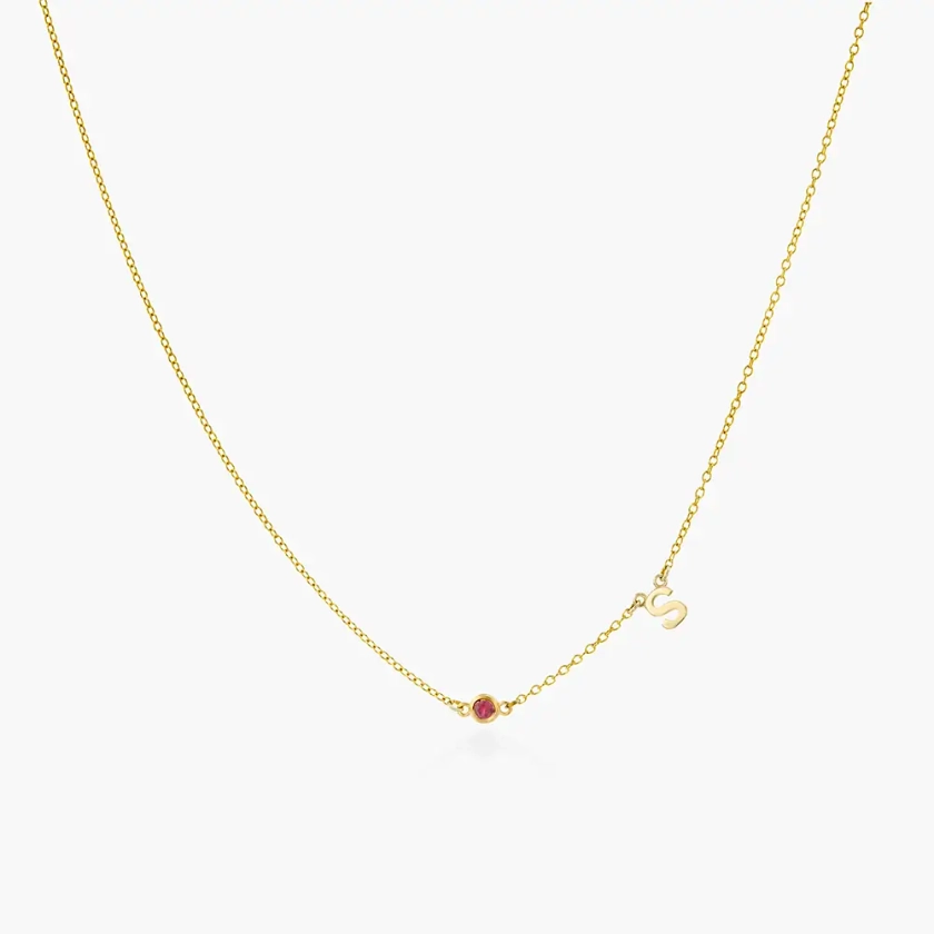 Inez Initial Necklace With Gemstones - 14k Solid Gold