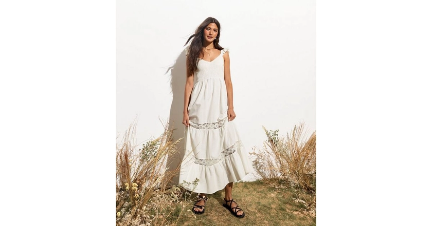 Off White Frill-Strap Midi Dress | New Look