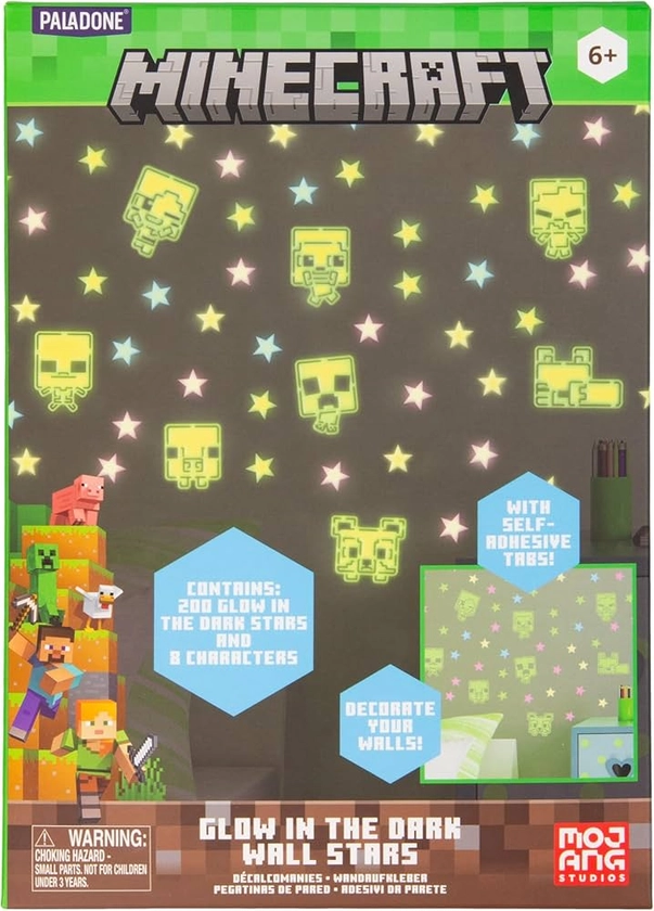 Minecraft Official Licensed Glow in The Dark Wall Decal Stars, Kids Room Wall Decals, Reusable Decorations, Playroom and Bedroom Gaming Decor and Gift | Paladone : Amazon.co.uk: Home & Kitchen