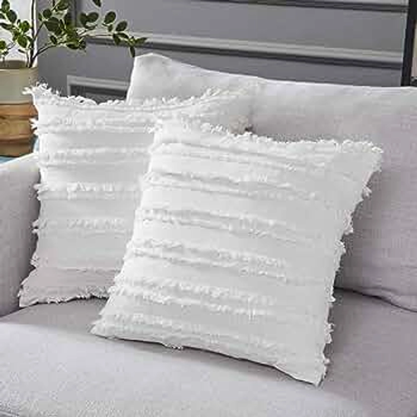 Longhui bedding Ivory White Throw Pillow Covers for Couch Sofa Chair, Cotton Linen Decorative Pillows Cushion Covers, 18 x 18 inches, Set of 2, No Inserts