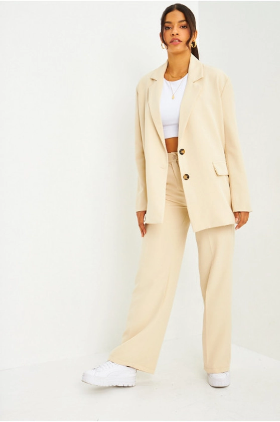 Ensemble 2 pièces blazer + pantalon de tailleur oversize beige - Brentiny Paris