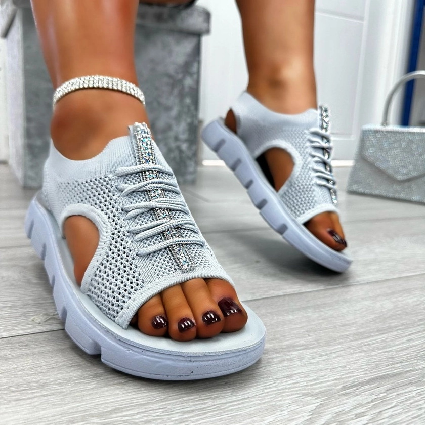 Lemonade Sparkly Lace Up Stretch Sock Sandals Grey