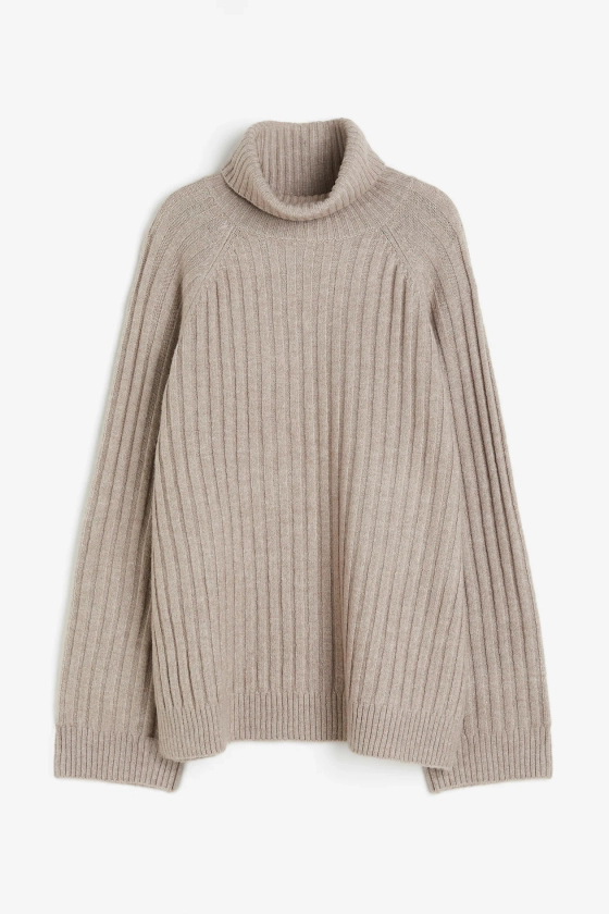 Rib-knit polo-neck jumper - Polo-neck - Long sleeve - Beige - Ladies | H&M GB