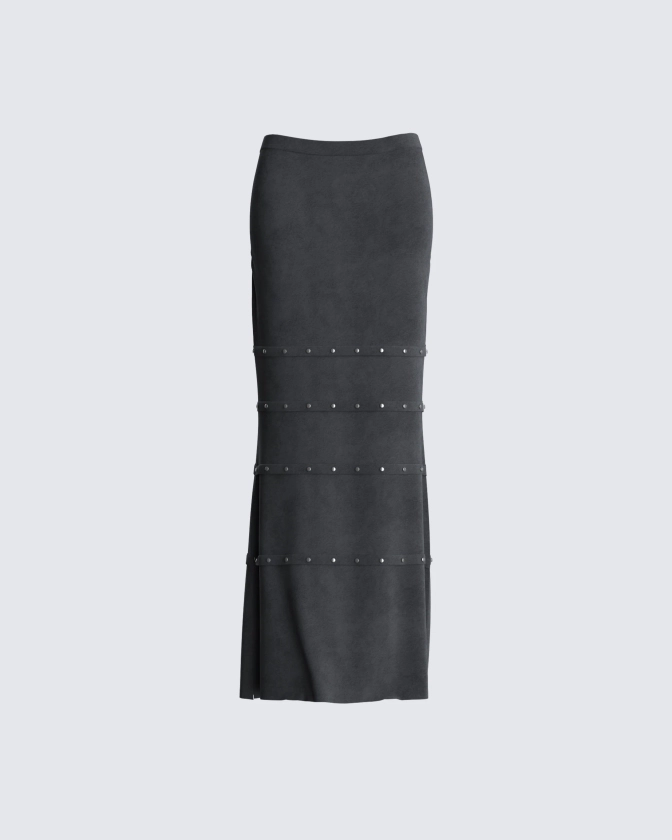 Ravi Grey Vegan Suede Maxi Skirt