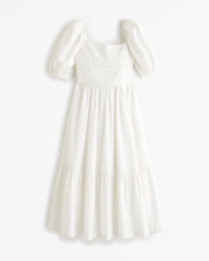 Women's The A&F Emerson Linen-Blend Puff Sleeve Midi Dress | Women's Dresses & Jumpsuits | Abercrombie.com