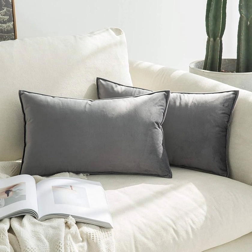 MIULEE Pack of 2 Velvet Soft Decorative Square Throw Pillow Case Flanges Cushion Covers Pillowcases for Livingroom Sofa Bedroom with Invisible Zipper 30cm x 50cm 12x20 Inch Set of 2 Light Grey : Amazon.co.uk: Home & Kitchen