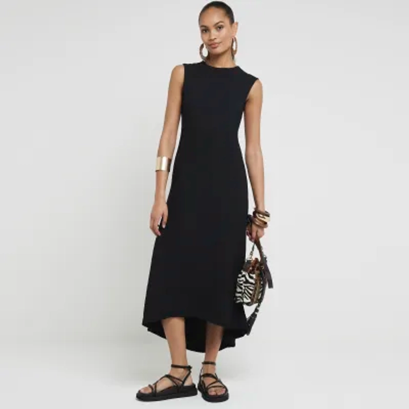 Black textured asymmetric shift maxi dress