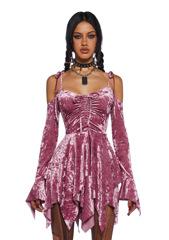 Current Mood Off The Shoulder Velvet Handkerchief Mini Dress - Mauve