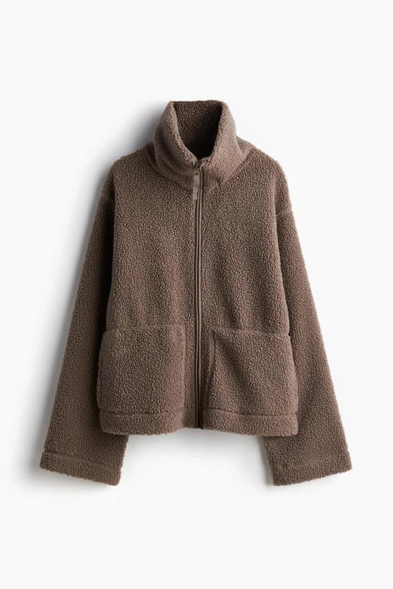 Veste en tissu peluche - Col semi-montant - Manches longues - Marron - FEMME | H&M FR