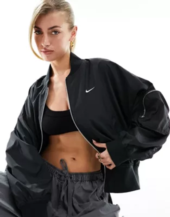 Nike essenitals oversized bomber jacket in black | ASOS