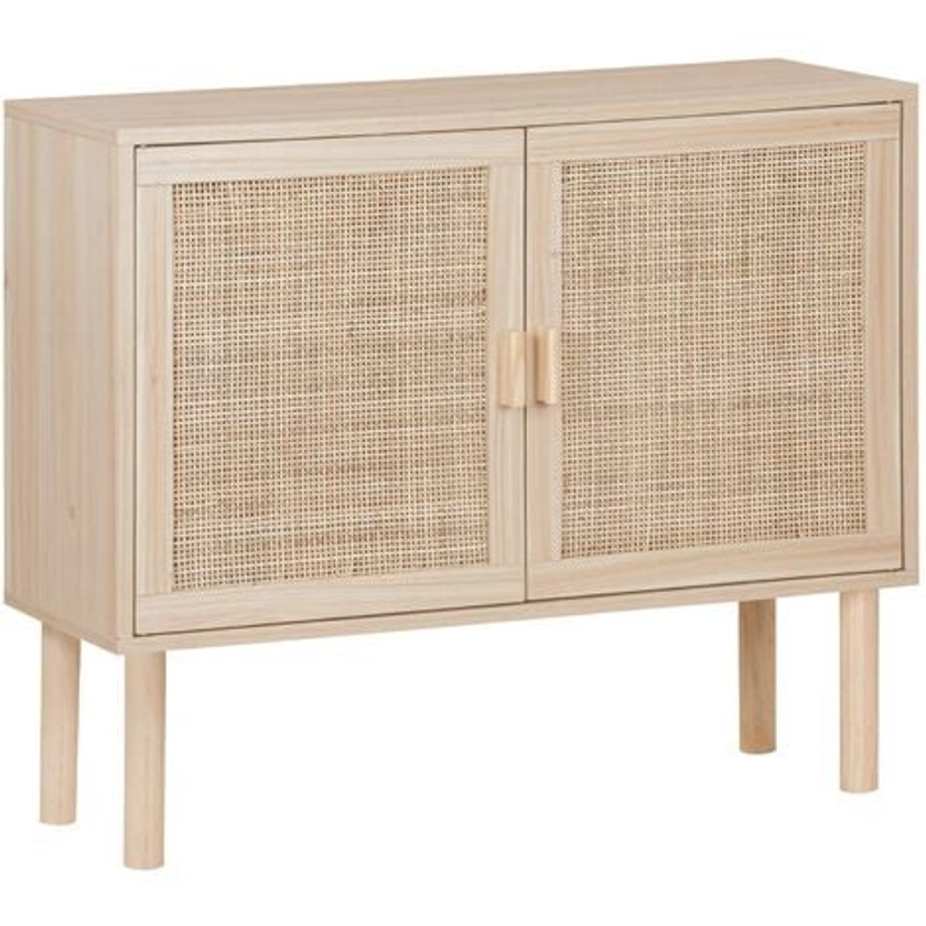 Buffet en décor bois et cannage - Camargue - 2 portes. 80x30x68cm