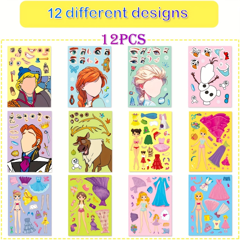 12 Sheets No-repeat Face Stickers, Cartoon Princess Exquisite * Stickers For Party Favors Activities, DIY Make A Face Stickers
