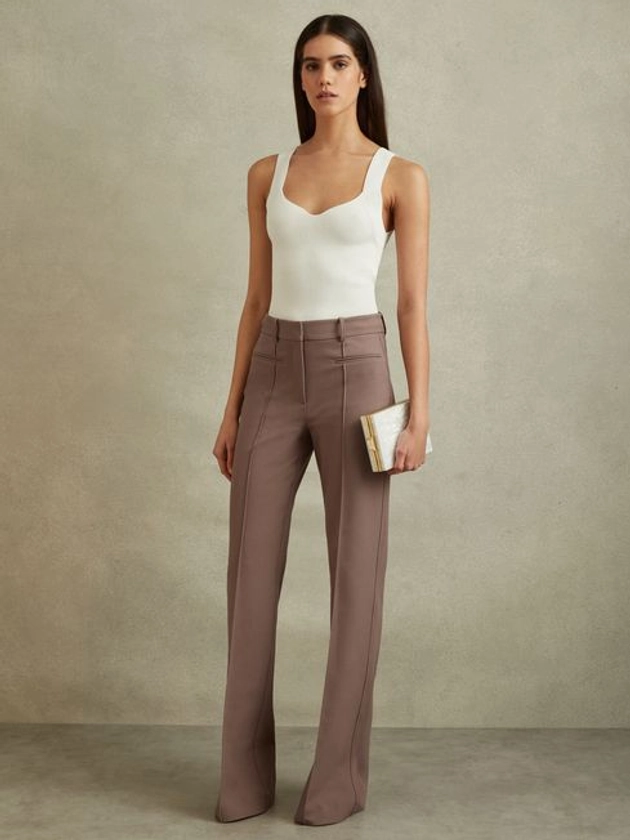 High Rise Flared Trousers in Mink Neutral - REISS