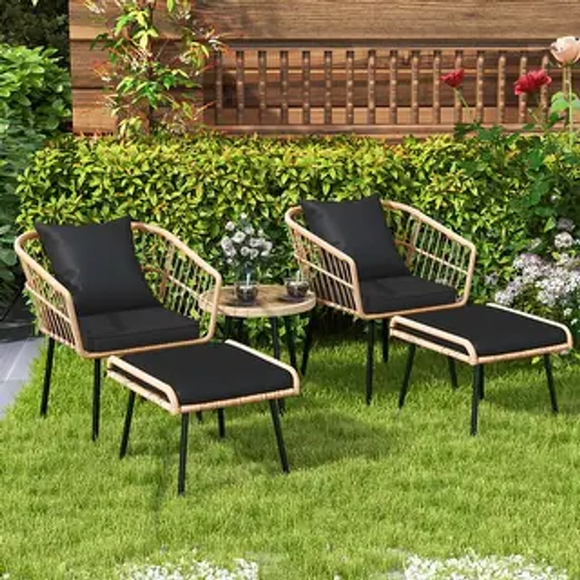 Moasis 5-Piece Outdoor Wicker Patio Bistro Set with Footrest Ottomans