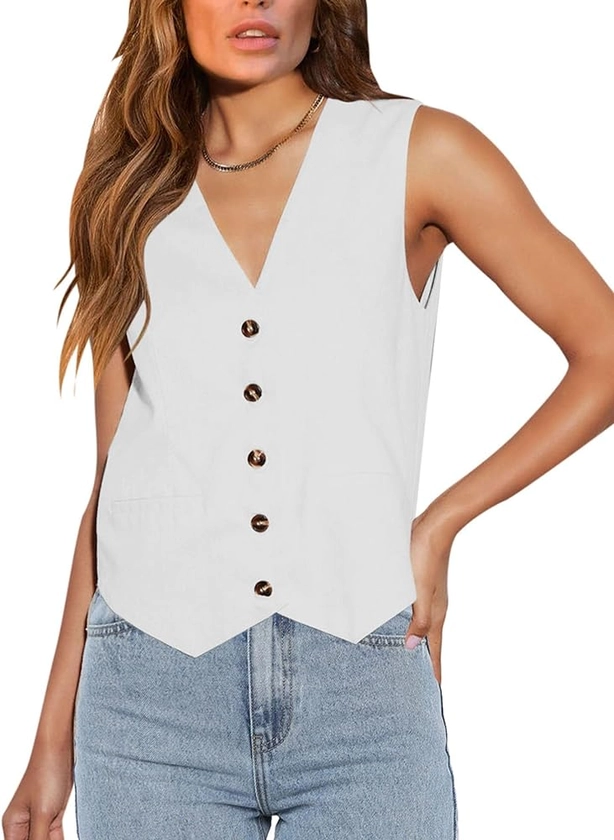 Floral Find Womens Casual Button Down Sleeveless Vest Fully Lined V Neck Business Jacket Waistcoat with Pocket