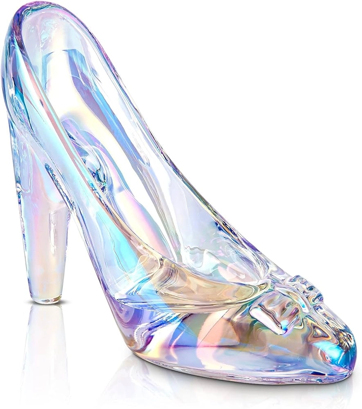 SHOWLOUE Crystal High Heels Shoes Ornament, Cinderella Shoe Decor Glass Figurine Ornaments Glass Slipper Decoration Gift for Birthday Wedding Party, Colorful Transparent