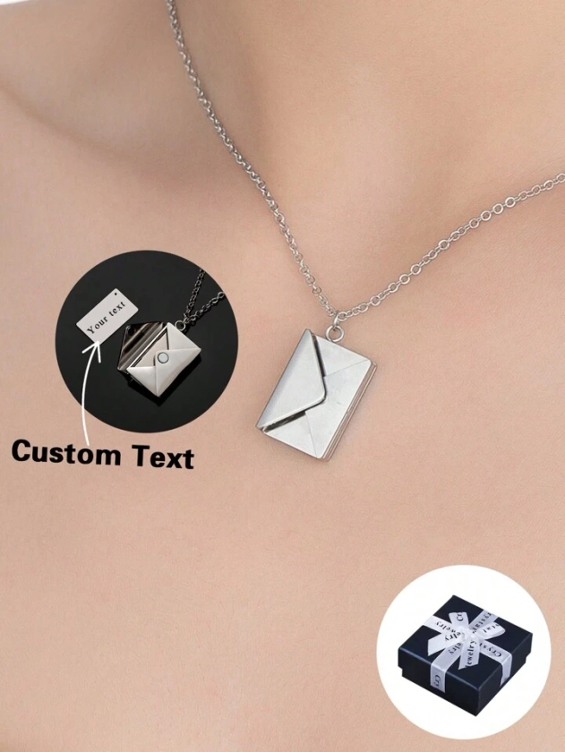 Customized Women's Personalized Envelope Shaped Fashion Necklace With Carved Letters