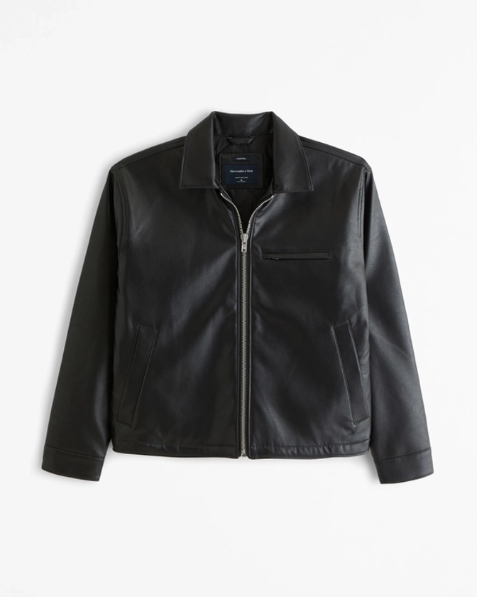 Men's Cropped Vegan Leather Zip Trucker Jacket | Men's Coats & Jackets | Abercrombie.com